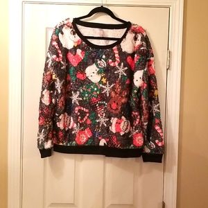 No Boundaries, XL (15-17). Christmas Multi Colored Fuzzy Sweater.